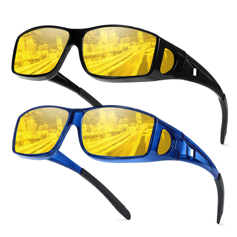 2PCS Night Driving Glasses Night Vision Glasses Fit Over Wrap Around Anti Glare Polarized Glasses for Men Women