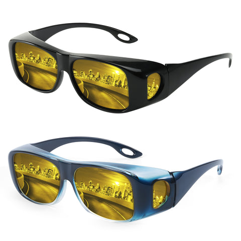 2PCS Night Driving Glasses Night Vision Glasses Fit Over Wrap Around Polarized Anti Glare Glasses for Men Women