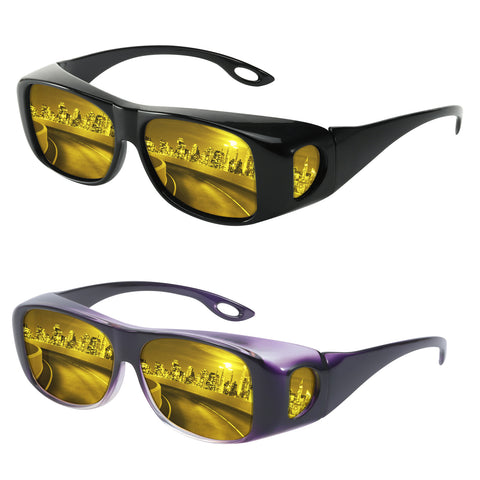 2PCS Night Driving Glasses Night Vision Glasses Fit Over Wrap Around Polarized Anti Glare Glasses for Men Women