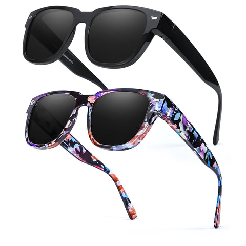 Myiaur Fit Over Glasses Sunglasses for Women, Polarized Sunglasses with UV400 Protection, Reduce Glare for Driving(2 Packs)