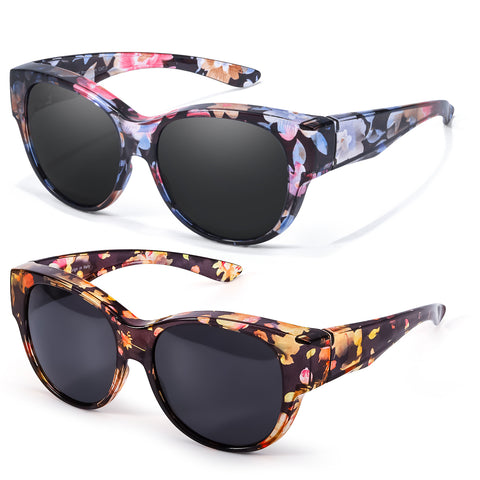 Myiaur Polarized Fit Over Glasses Sunglasses for Women, Oversize Wearover Sunglasses UV400 Protection for Driving（2 Packs）