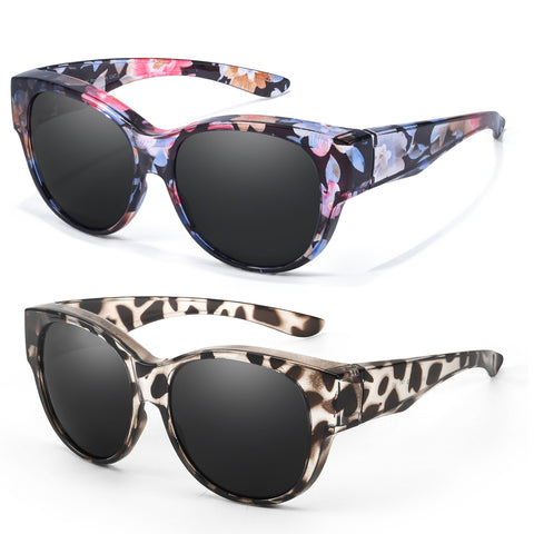 Myiaur Polarized Fit Over Glasses Sunglasses for Women, Oversize Wearover Sunglasses UV400 Protection for Driving（2 Packs）