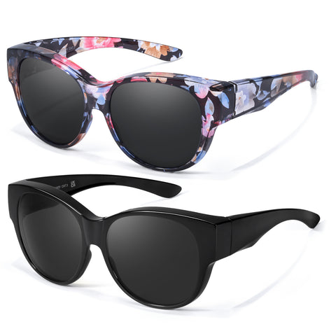 Myiaur Polarized Fit Over Glasses Sunglasses for Women, Oversize Wearover Sunglasses UV400 Protection for Driving（2 Packs）