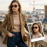 Myiaur Retro Oval Sunglasses for Women, Premium Acetate Trendy Designer Sun Glasses, Polarized UV400 Protection Lens