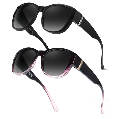 Myiaur Fit Over Glasses Sunglasses for Women, Polarized Sunglasses Over Glasses Trendy Wear with UV400 Protection(2 Packs)
