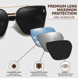 Myiaur Premium Acetate Sunglasses for Women Men, UV400 Protection & Polarized Anti Glare, Fashion Retro Square Frame