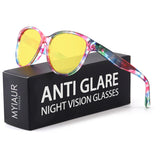 Myiaur Night Vision Driving Glasses for Women, Polarized Anti Glare Yellow Lens Glasses for Nighttime, UV400 Protection
