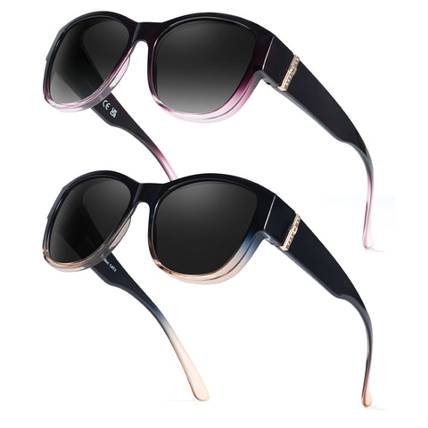 Myiaur Fit Over Glasses Sunglasses for Women, Polarized Sunglasses Over Glasses Trendy Wear with UV400 Protection(2 Packs)